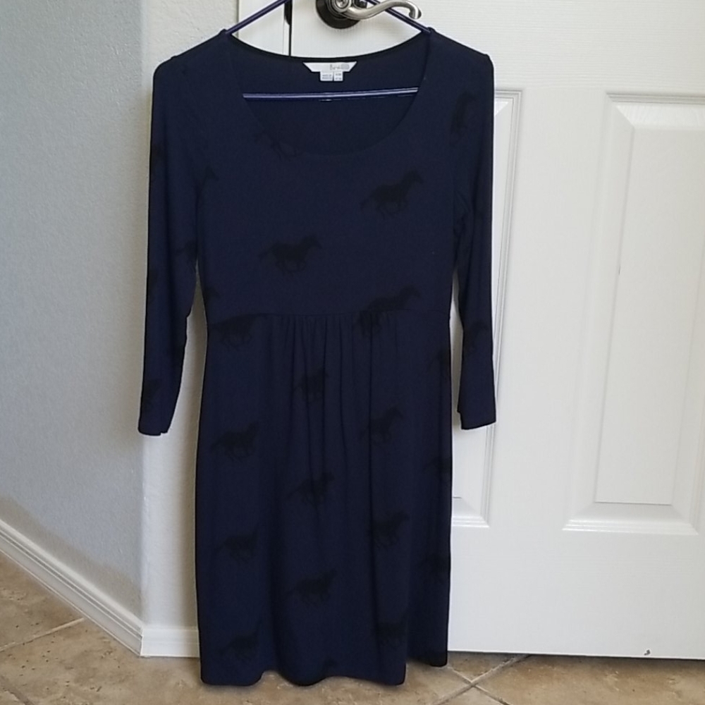 Boden navy dress with horses.